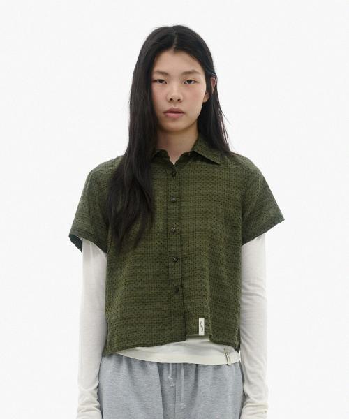 90s 숏슬리브 셔츠 (카키)