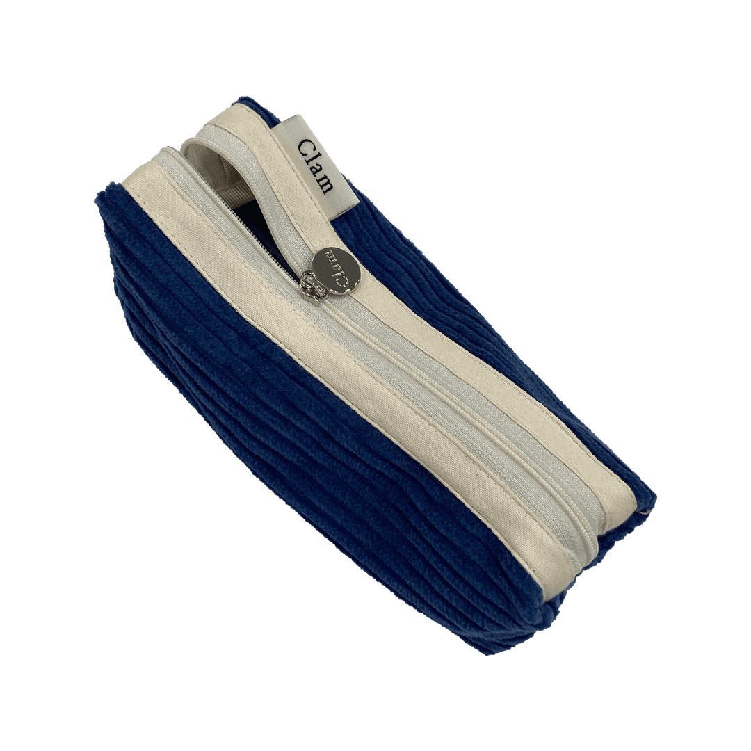 Clam round pencilcase _ Corduroy bluebird