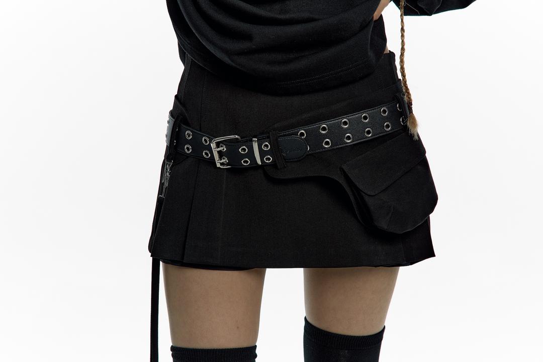 (10/3 Pre-Order) Pleats Pocket Belt Mini Skirt Black