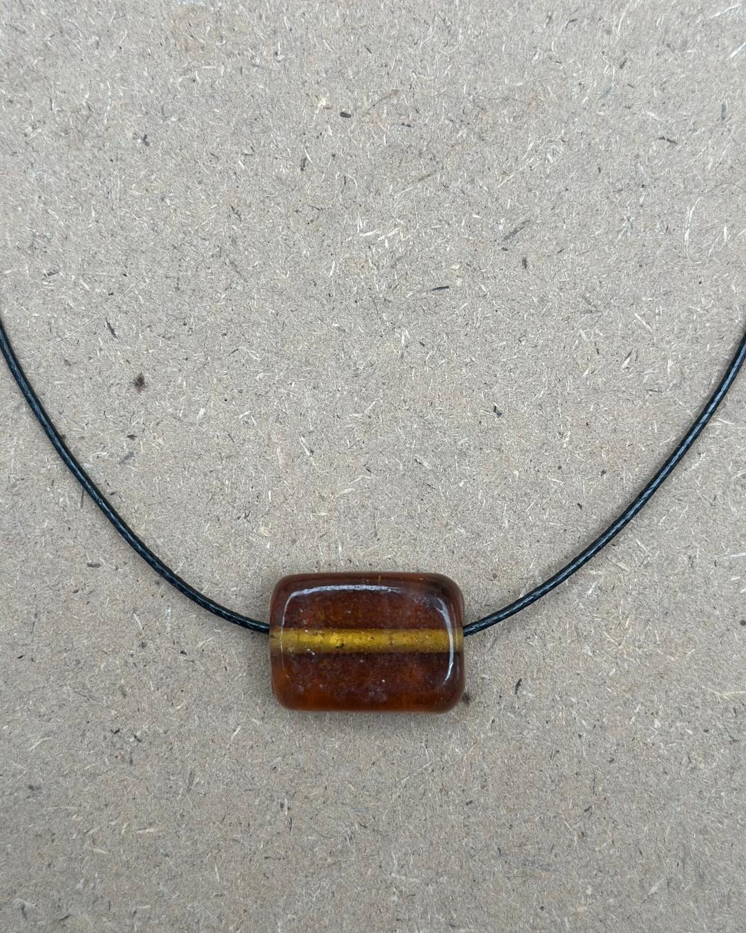 SMALL CLEAR BROWN GLASS RECTANGLE NECKLACE