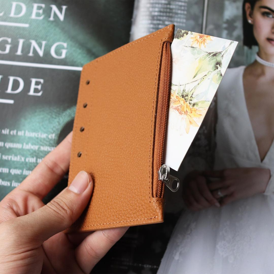 포켓용 지퍼 플라이리프,  페블 그레인 가죽 분배기, 동전 보관 가방, 노트북 액세서리, 학용품, A7 사이즈