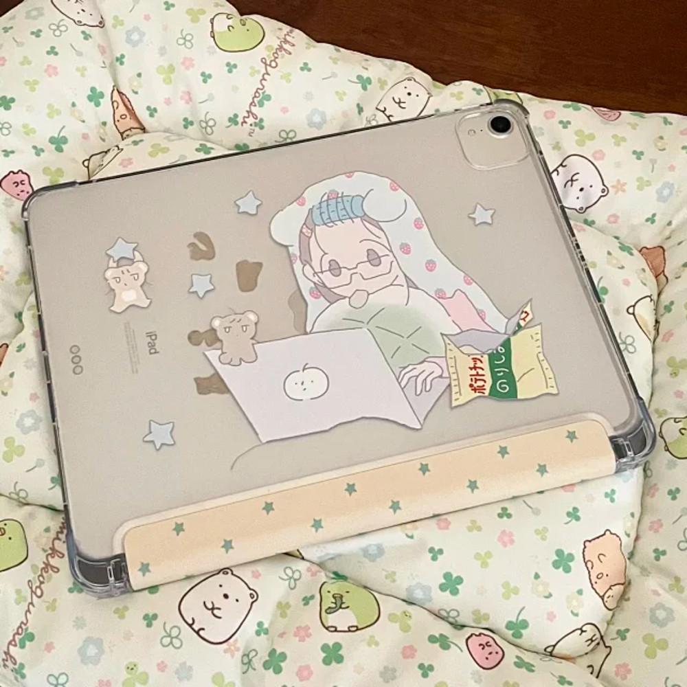 수심 Study Ipad Case 스터디 아이패드 케이스 귀여운 일러스트 펜슬 투명