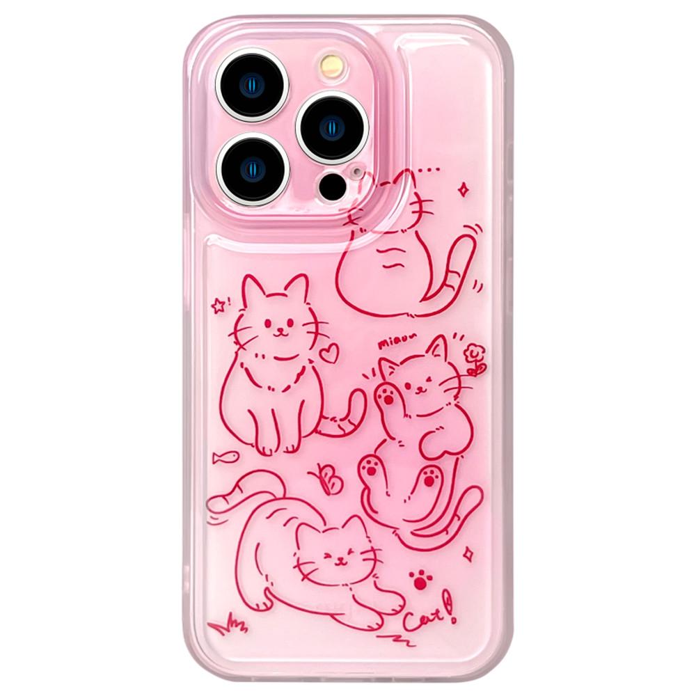 수심 Pink Meow Case 아이폰 케이스 고양이 투명 하드 핑크 귀여운 감성 폰