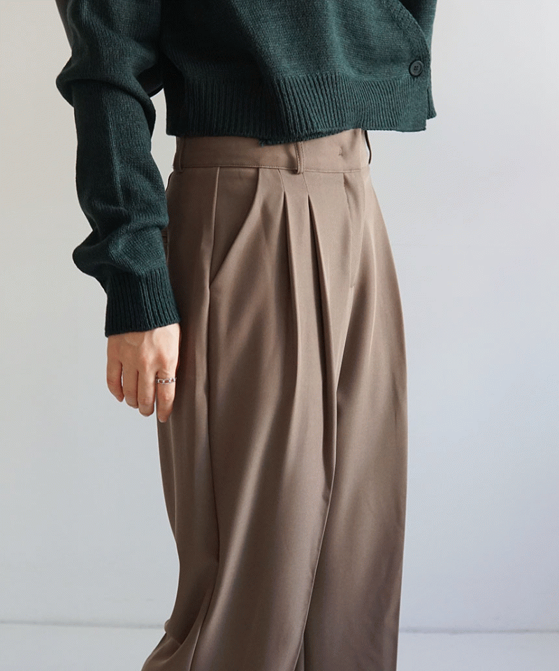 [숏,기본,롱/~2XL]비아 와이드 투 핀턱 밴딩 슬랙스