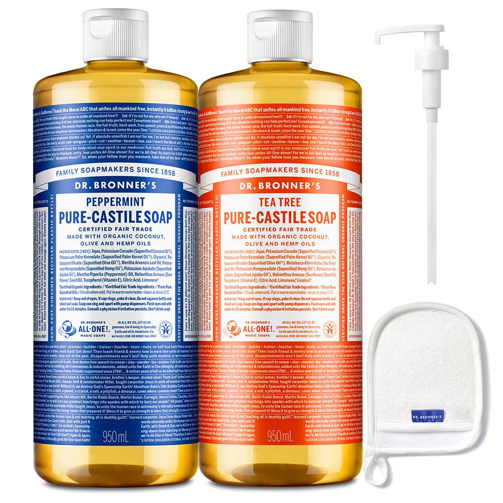 닥터 브로너스 퓨어 캐스틸 솝 대용량 올인원 바디워시 950ml x2개 (악세서리 선택)