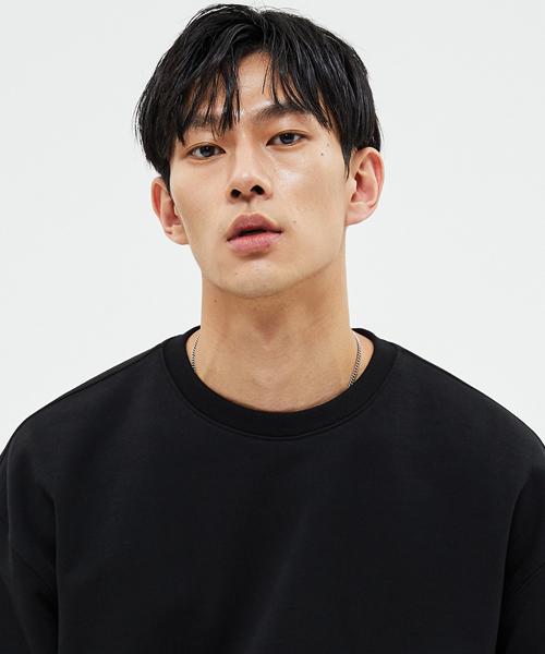950G 솔리드 맨투맨-딥 블랙-[세미 오버핏]