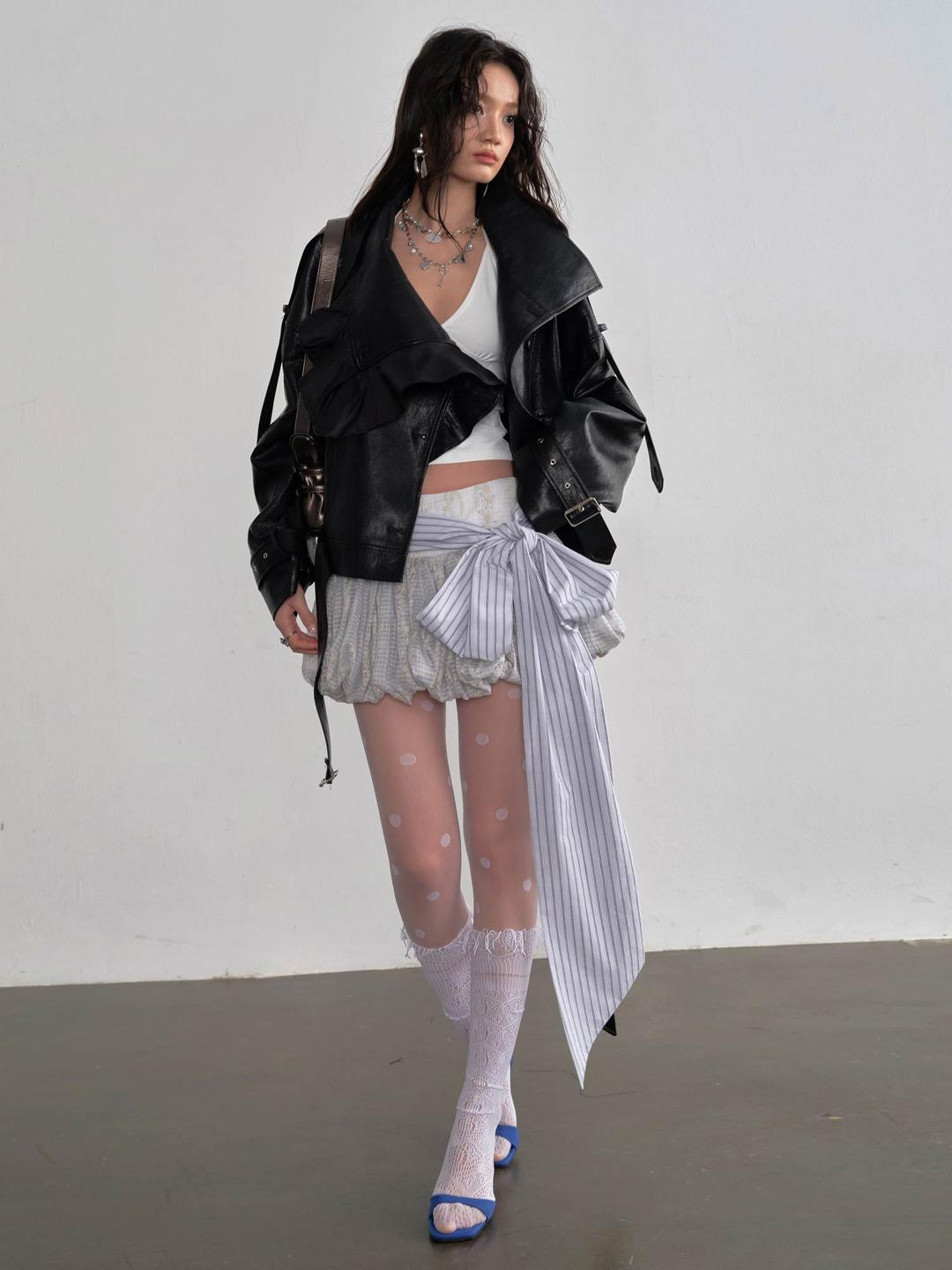 [JNYLON STUDIOS] Stripe Ribbon Bird Skirt