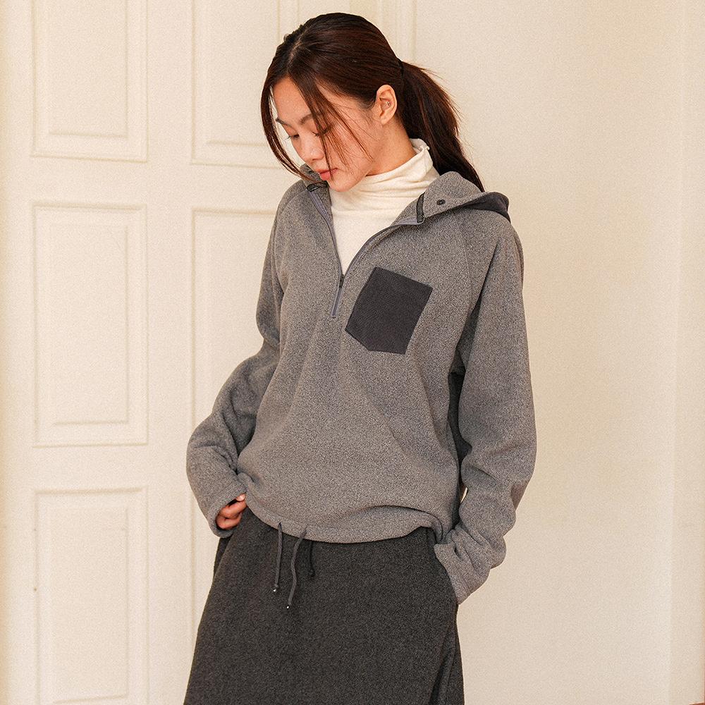 Half-Zip Fleece Hoodie - Gray