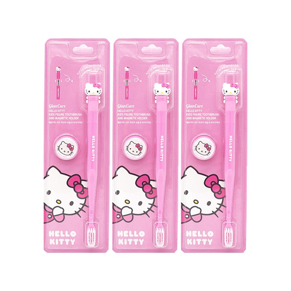 산리오 헬로키티 캐릭터 피규어 키즈칫솔 핑크 X 3개 자석거치대 포함 구성 부드러운 칫솔모