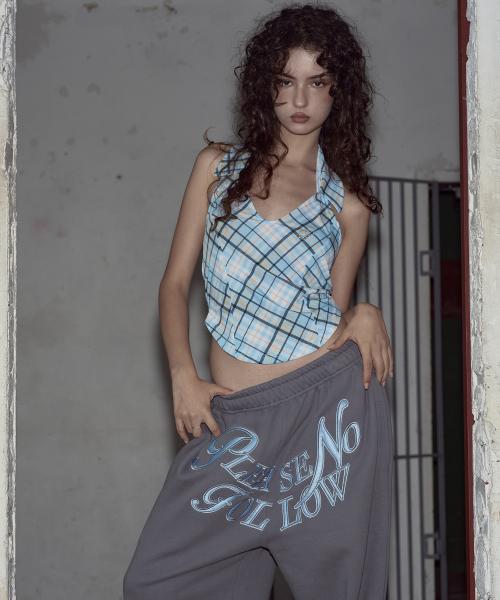 Mina Check Halter Top (Sky Blue)