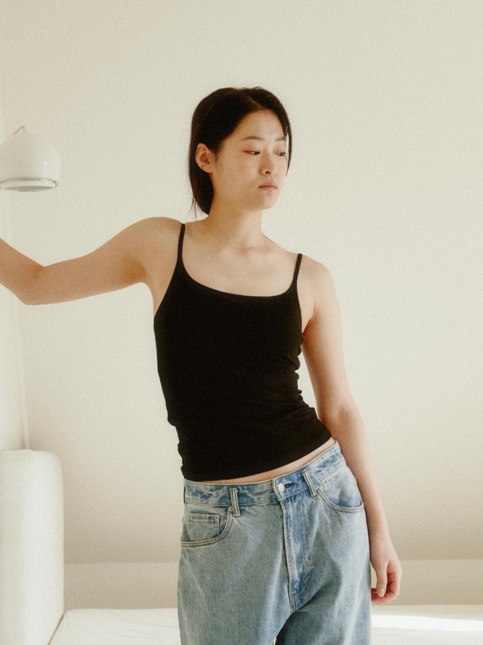 2 in 1 soft bamboo singlet in black_싱글렛 블랙