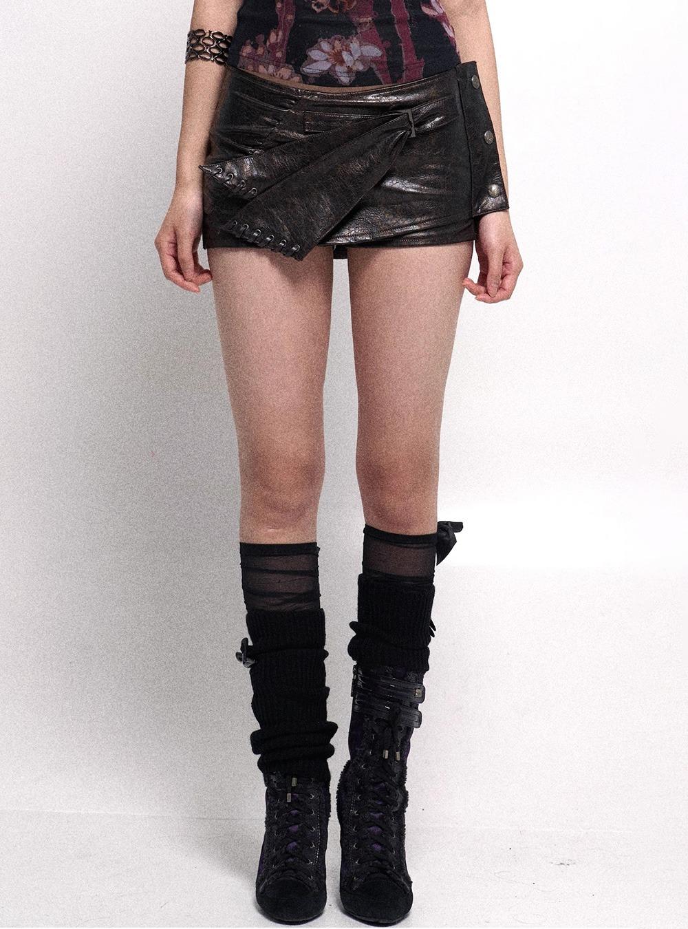 Two Tone Washed Short Leather Skirt Pants (2color)