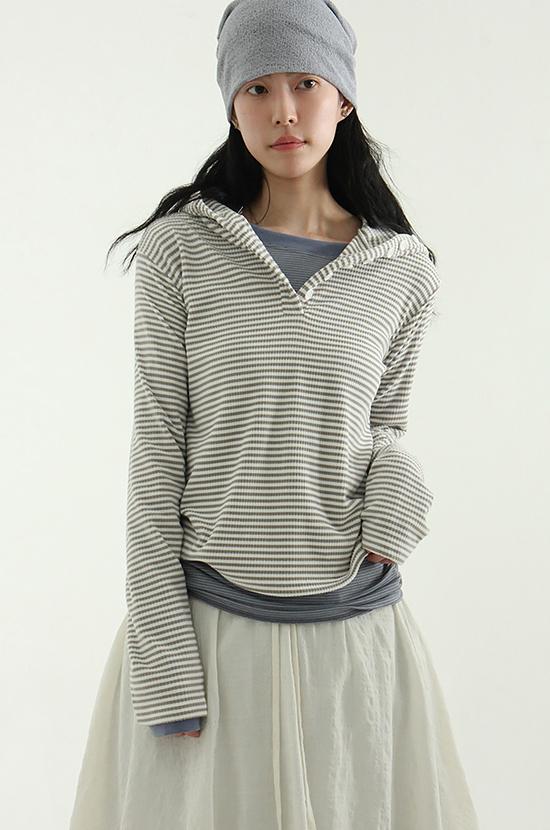 button neck stripe mild hoody