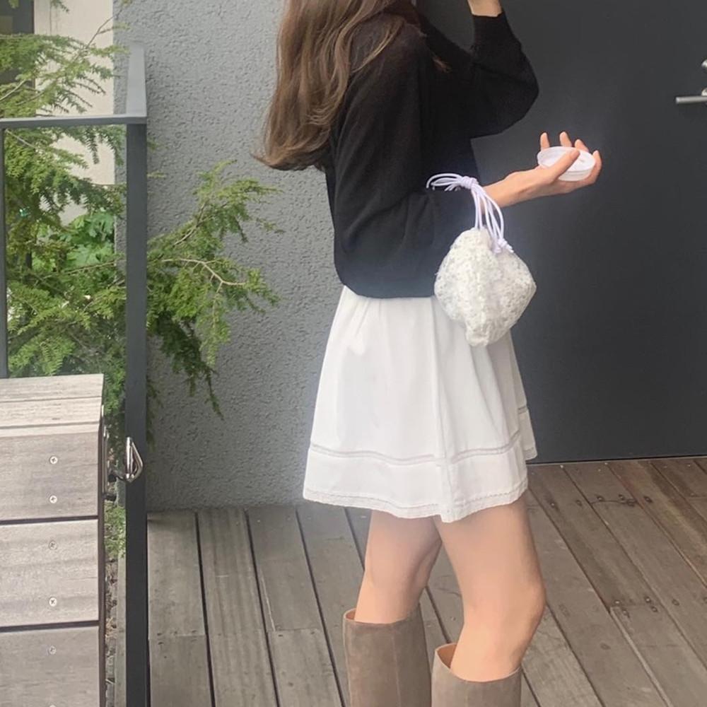 (당일) liter 리터 미뉴에트 레이스 스커트 플레어 화이트 떠유니