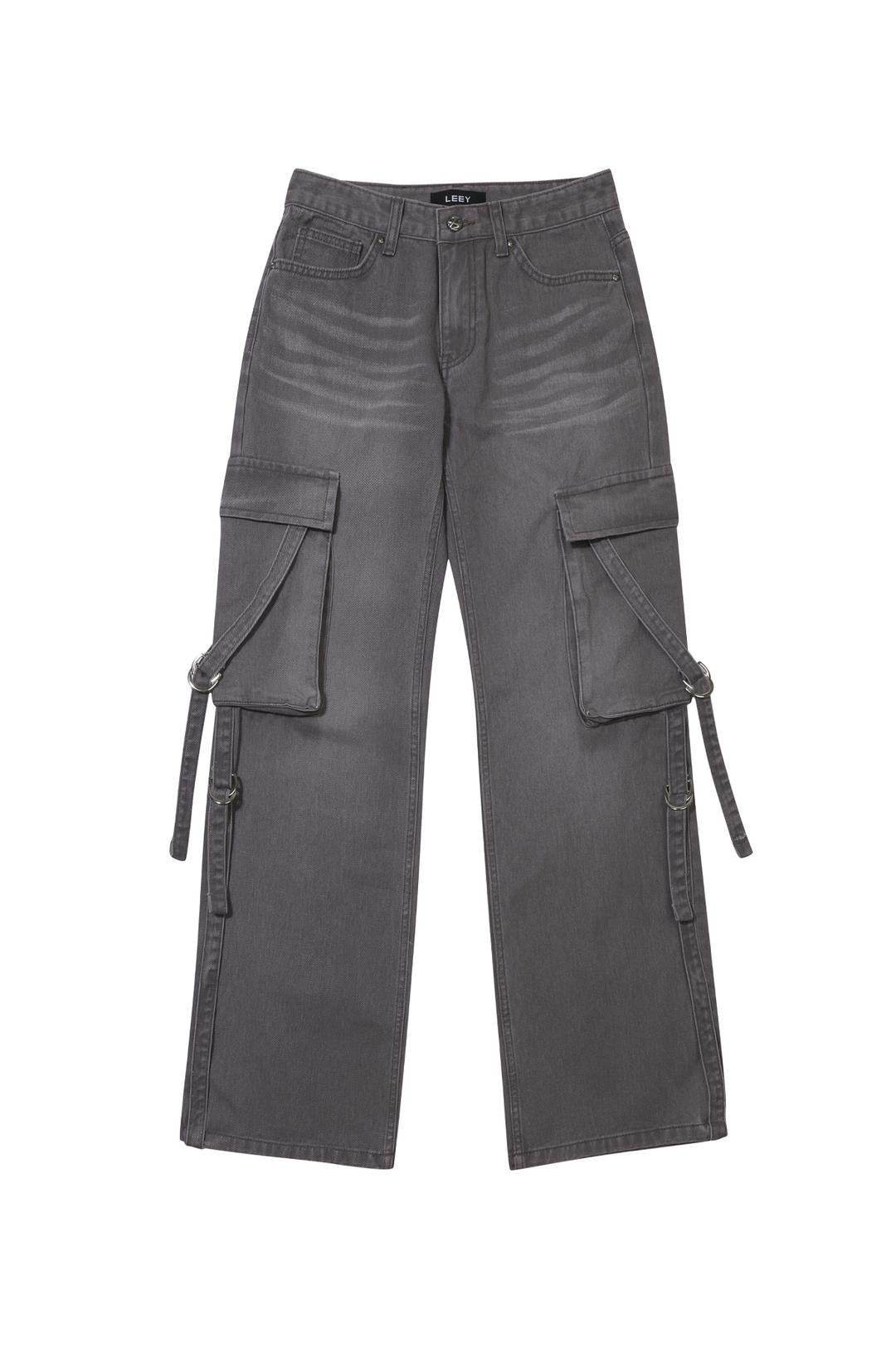 WASHING STRAP LOW-RISE DENIM PANTS DUST PINK