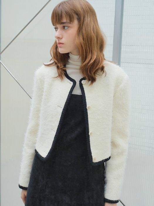 TRIMMING CROP WOOL JACKET / IVORY