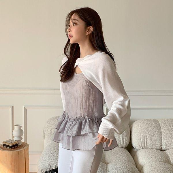 [미나그램] 베듀 레이어드 프릴나시블라우스