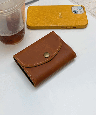 아코디언 똑딱이 소가죽 카드지갑 6color