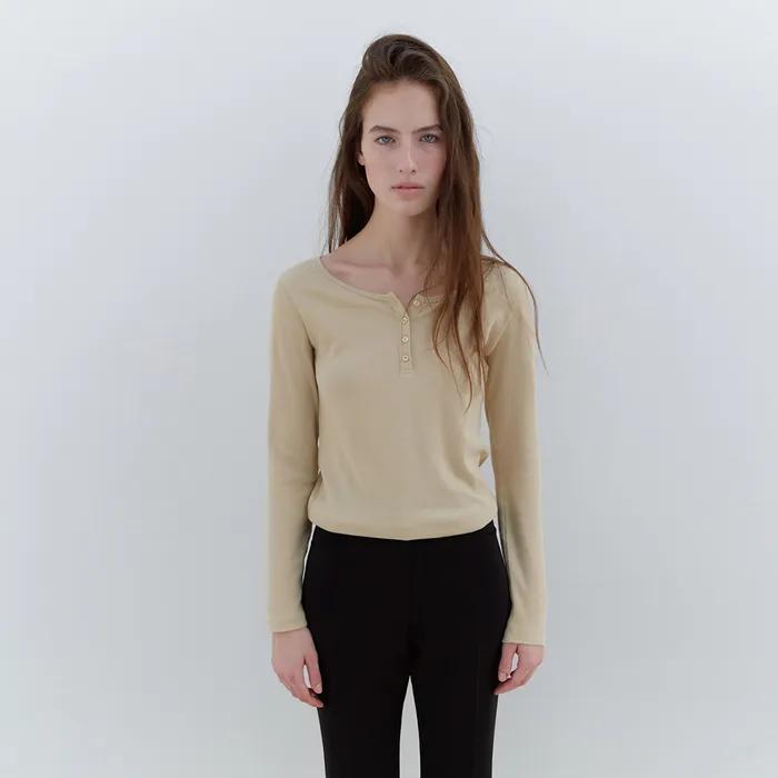 Cally Button Top in Butter Milk