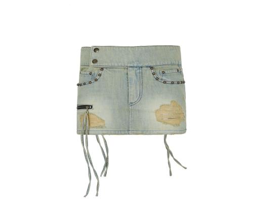 WASHED STUDDED LOW WAIST SKIRT