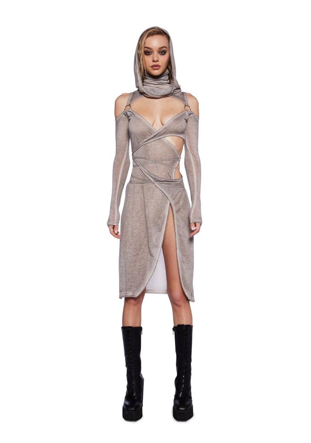Fader Hooded Wrap Midi Dress- Ecru - OFF WHITE / XX-Small