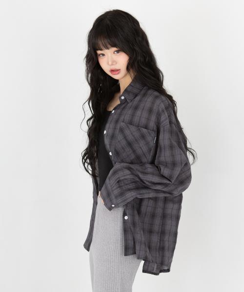 루즈핏 체크 긴팔 셔츠 [차콜]