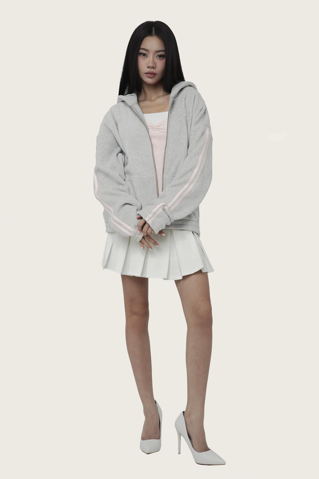 [ Pre-order ] Soft hug fleece hooded zip-up, Light gray