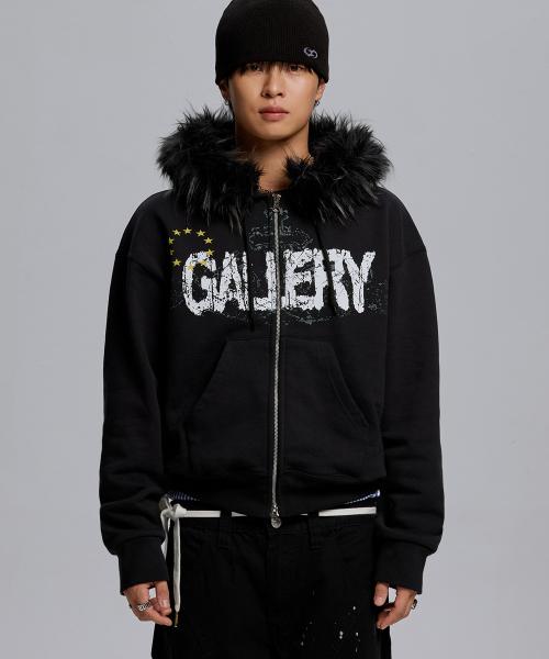 GALLERY FUR HOOD ZIP-UP_BLACK