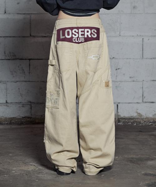 더블니 데미지 카펜터 와이드 면팬츠 베이지