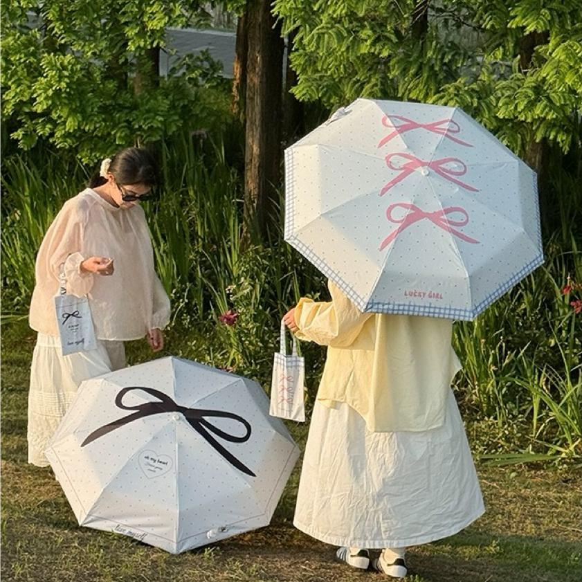 키치 리본 자외선차단 양산 초경량 암막 양산 우양산