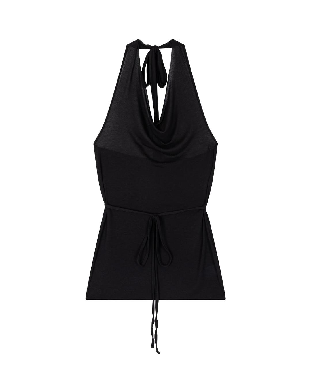 HALTERNECK LAYERED LONG SLEEVELESS, BLACK