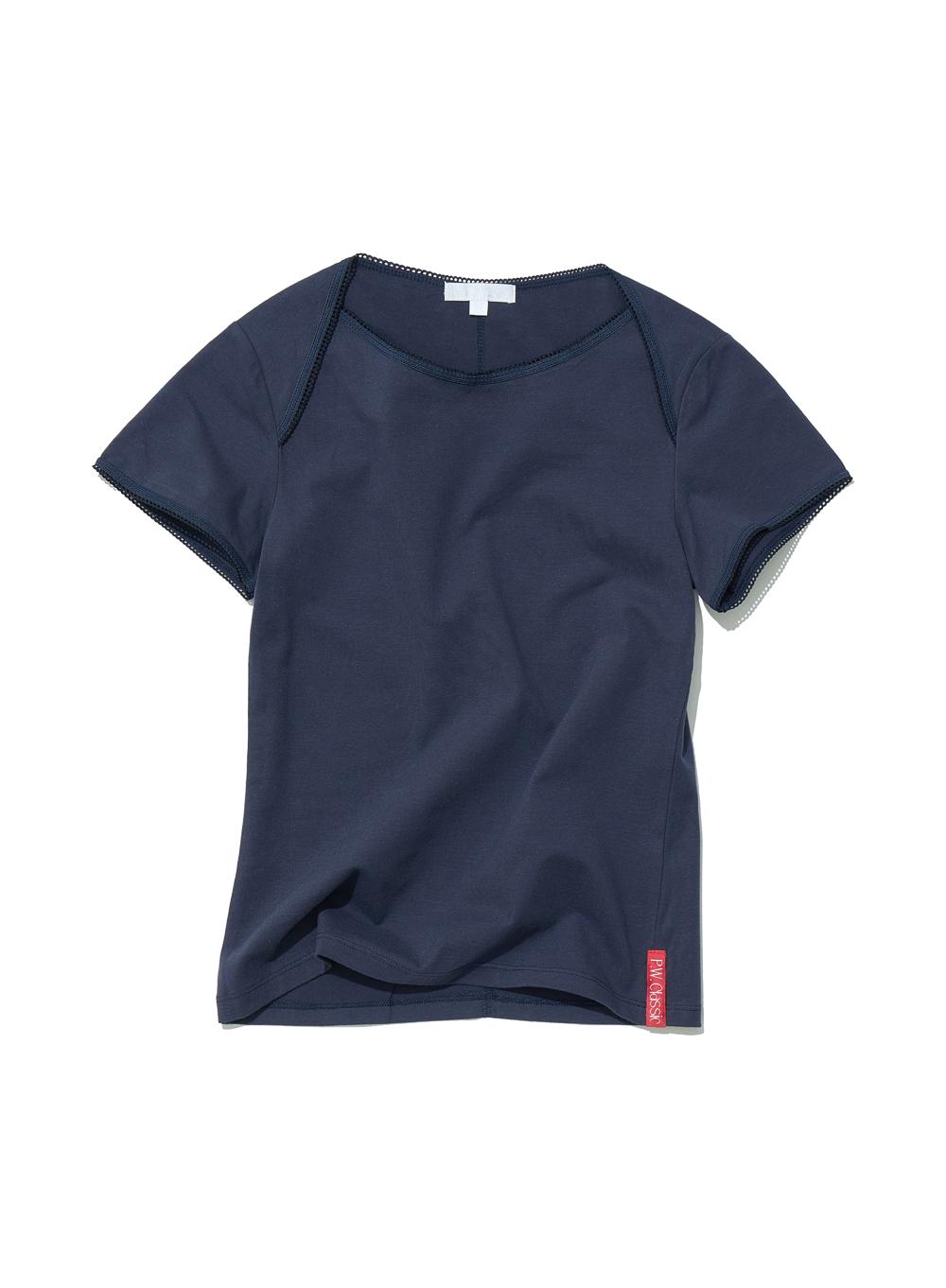 [WOMEN] PWC WRAP BOAT NECK LACE TRIM TEE_NAVY