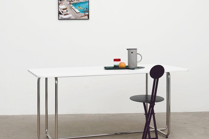 미드센츄리모던 파이프 프레임 와이드 테이블/식탁 30/109 (화이트)