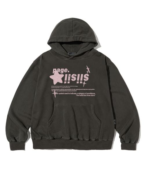 라이트핑크 크롬 시시 스타즈 프린트 피그먼트 후드티 차콜