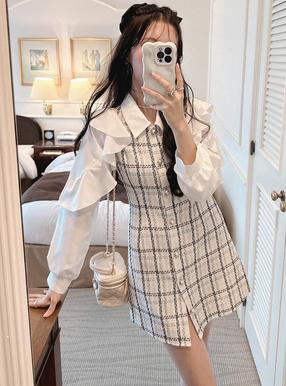 ツイードフリルスリーブミニワンピース[tg654]