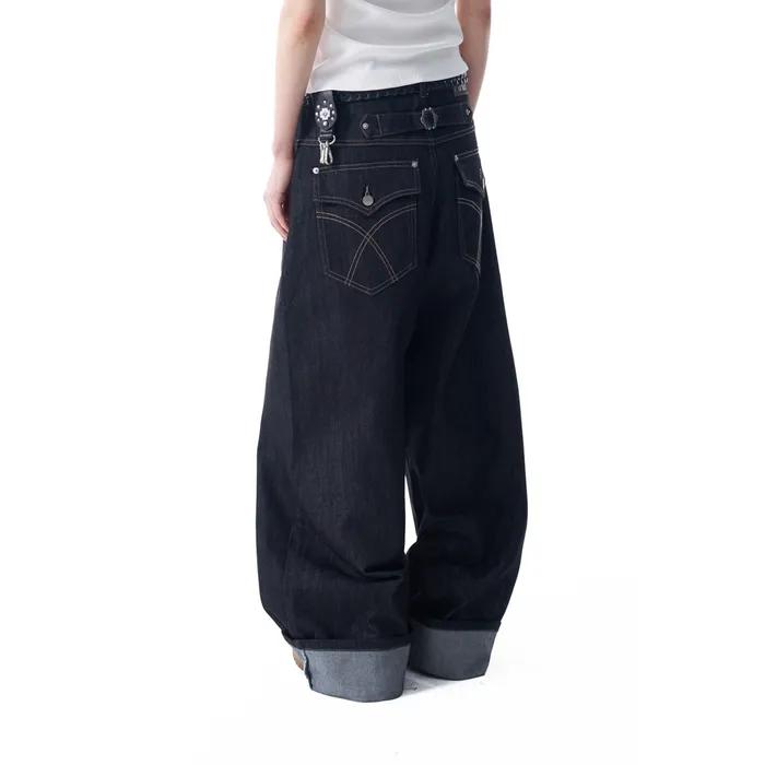 Cinch Back Denim Pants (Black)