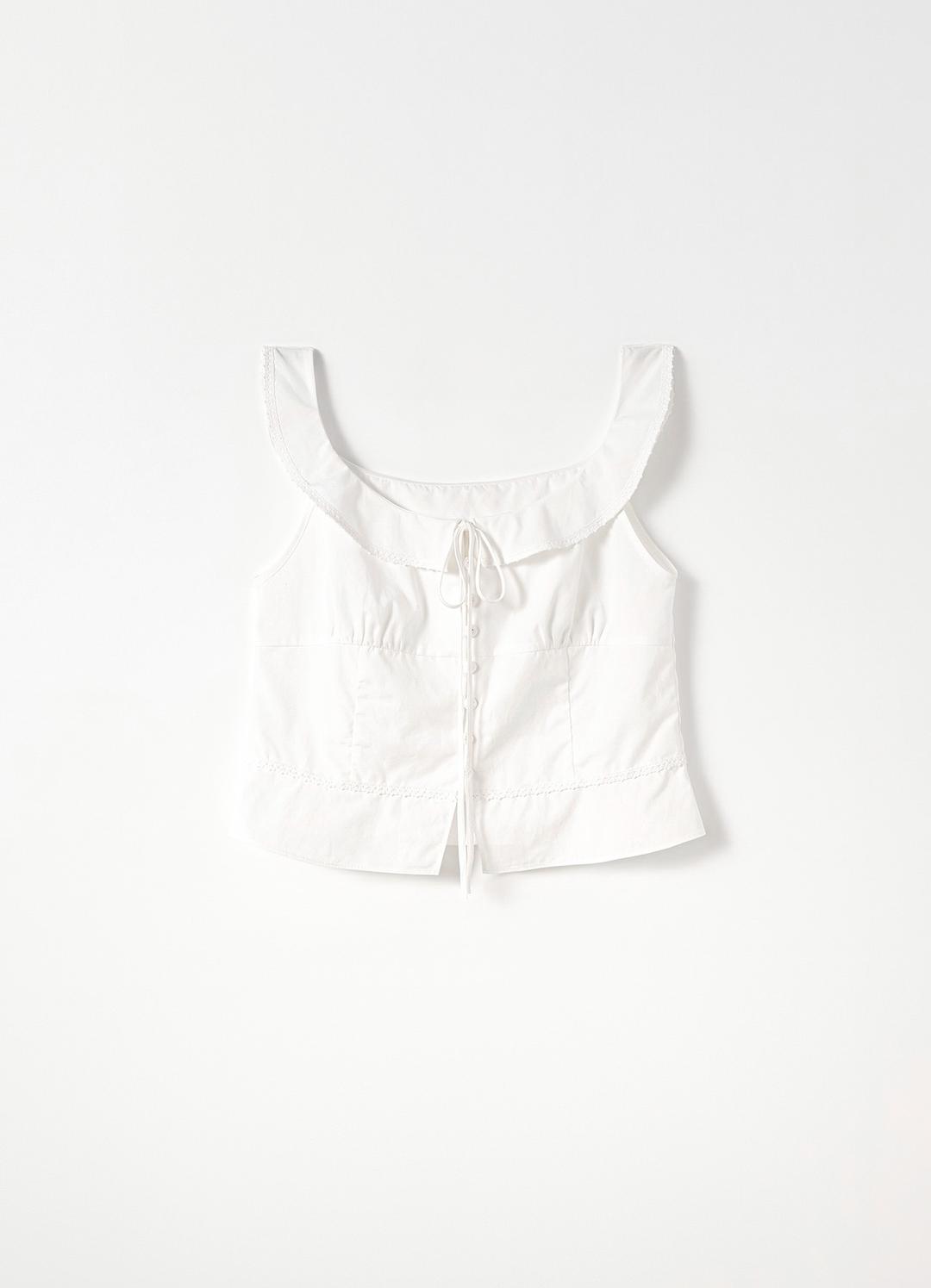 Ruffle Sleeveless Blouse(White)