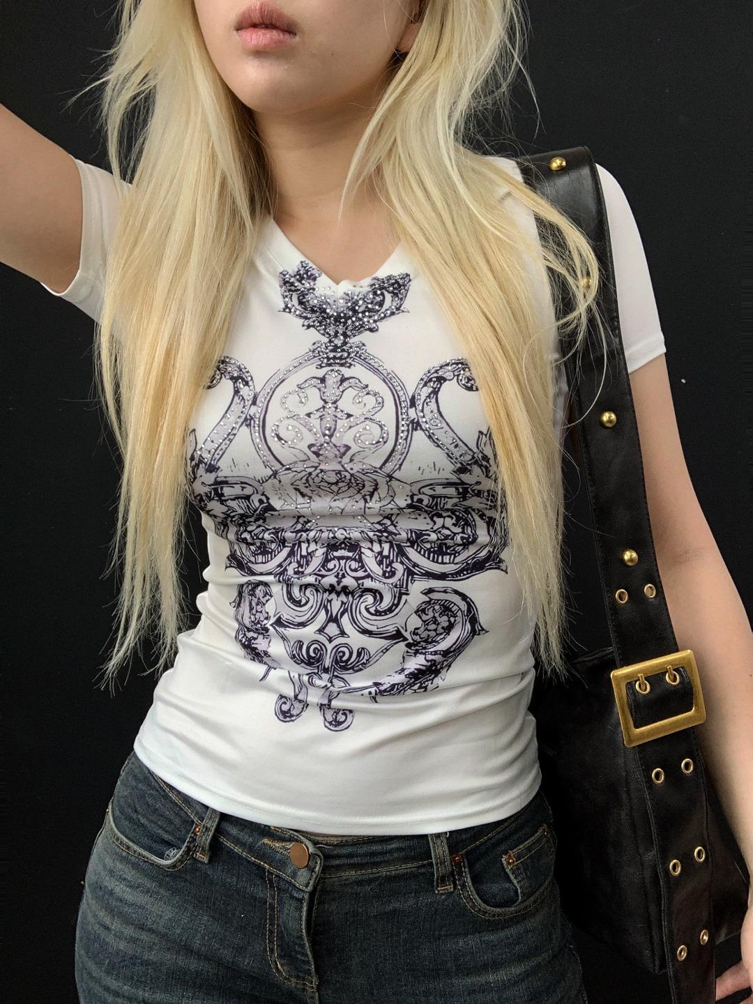 y2k antique white short sleeves