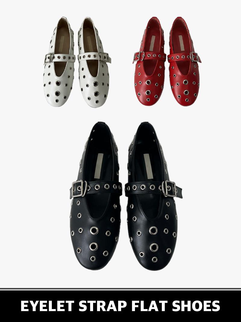 EYELET STRAP FLAT SHOES (3color!)