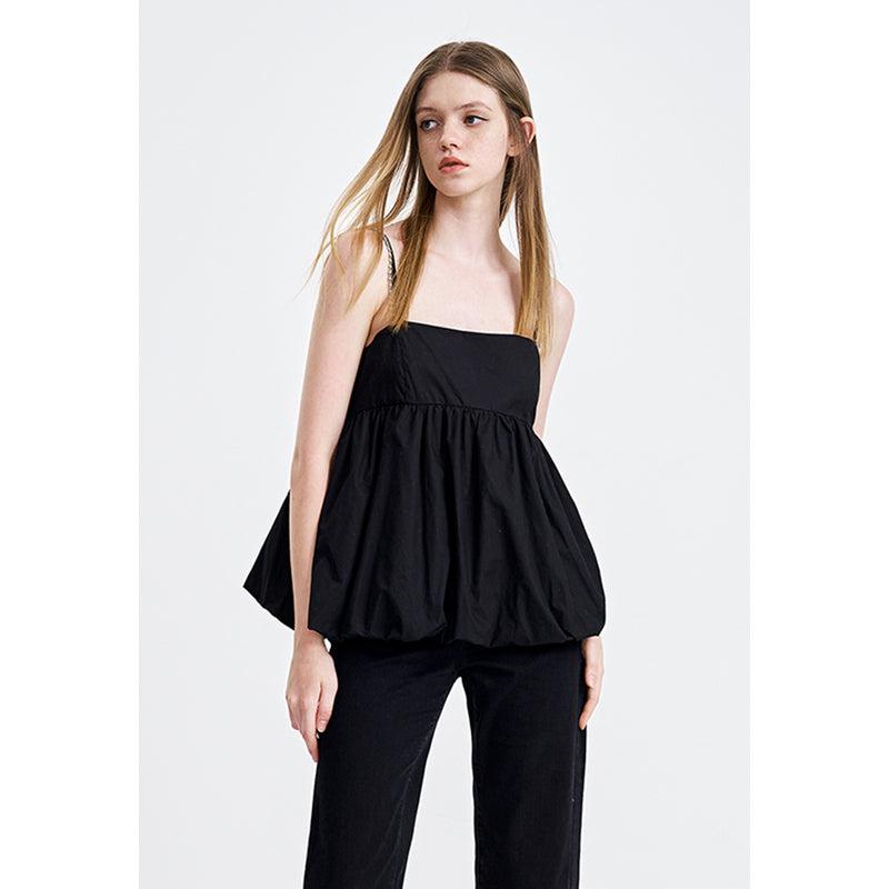 러플 슬리브리스 블라우스 - 블랙 / XS