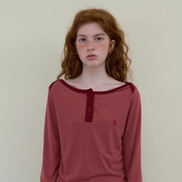 227. Boatneck Stripe T _ Burgundy