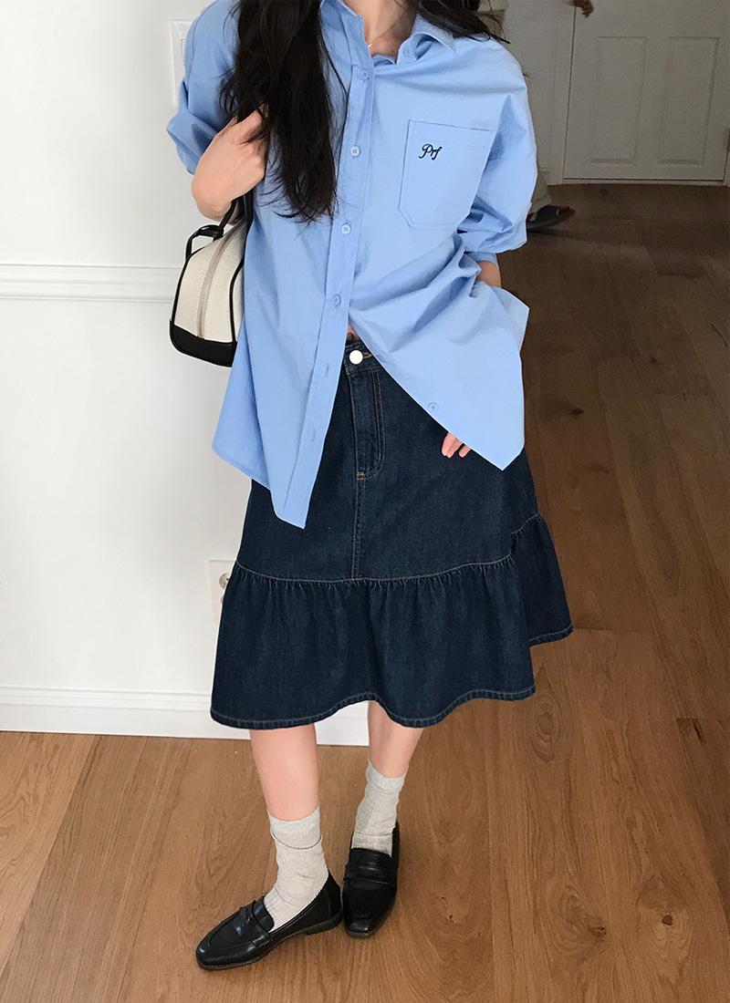 위드블룸 PREFRITT : Tokyo denim cancan midi skirt