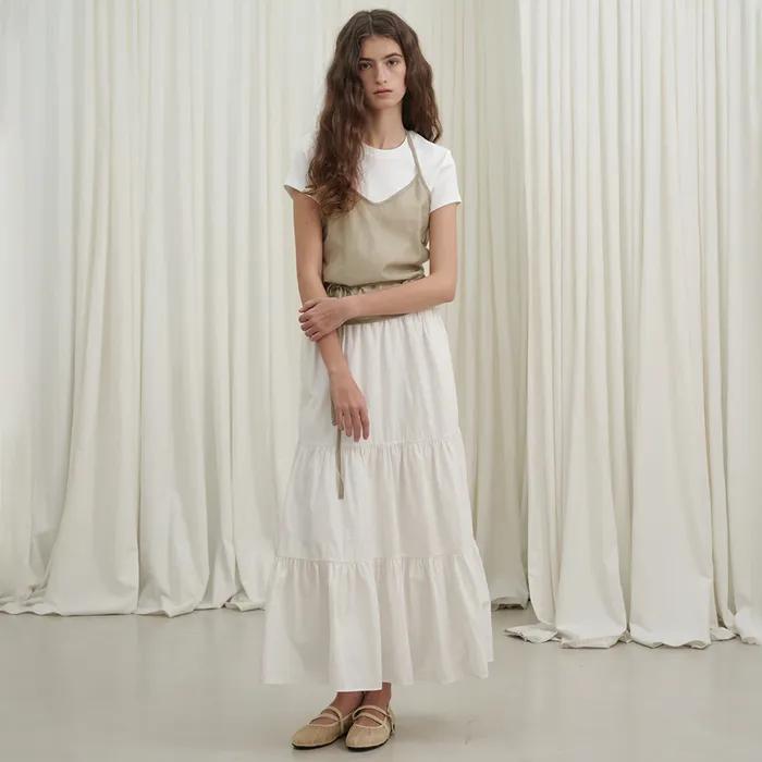 [13차]셔링 프릴 롱 스커트_화이트