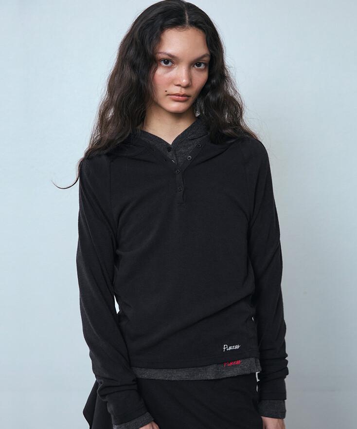 버튼 업 슬림핏 후디_블랙