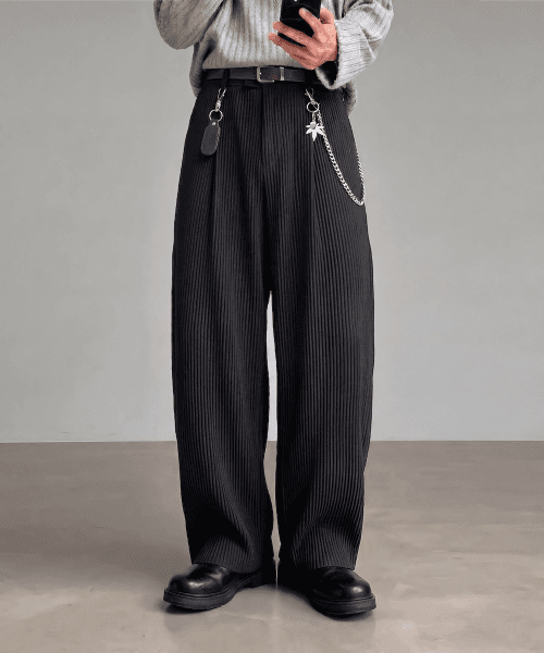 [여름용] ASI 원턱 와이드 플리츠 팬츠_블랙