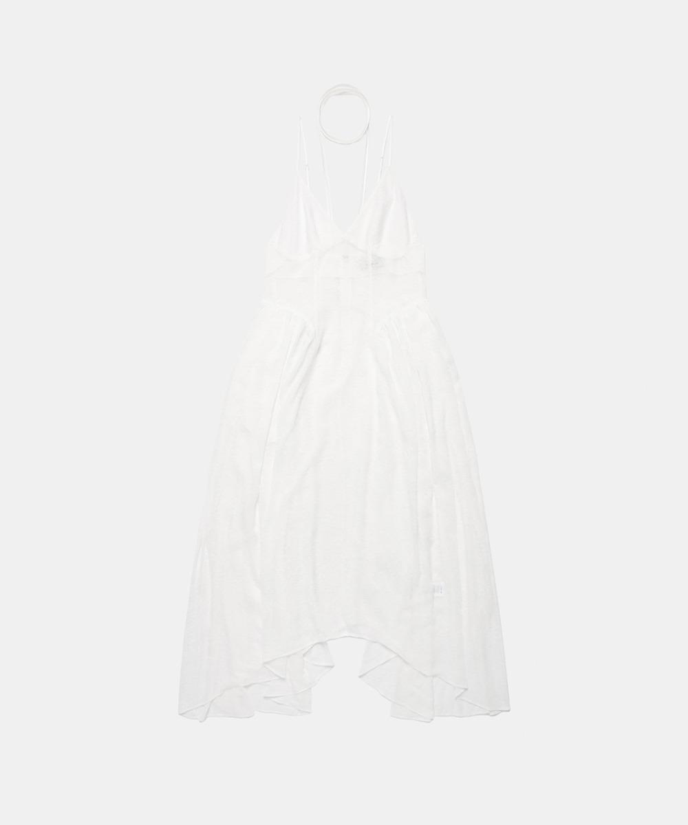 SHEER MIDI DRESS WITH NECK STRAP TIE - WHITE