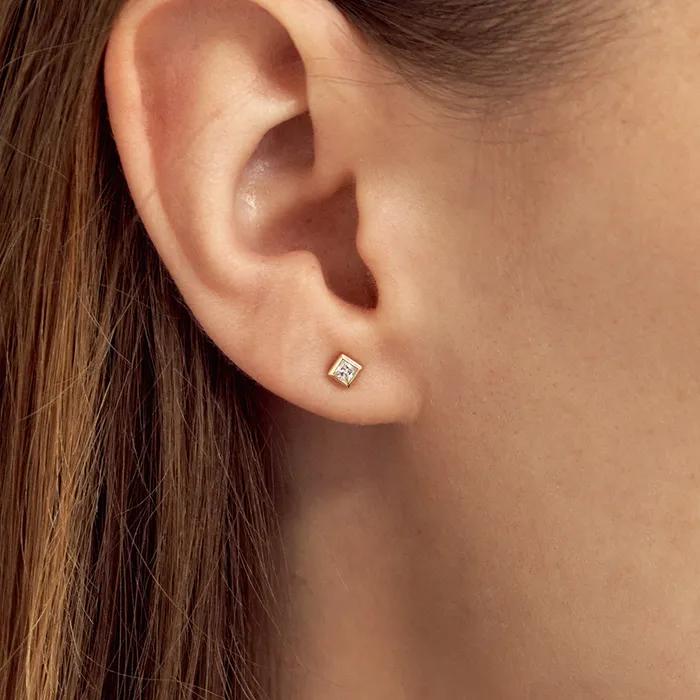 14k 다이아몬드 프린세스 컷 클래시 귀걸이 (14k골드) #LCE09