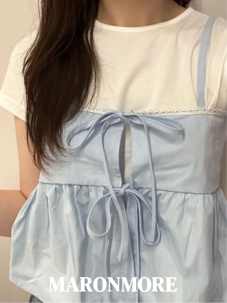 더블 리본 슬리브리스 블라우스 (3color)