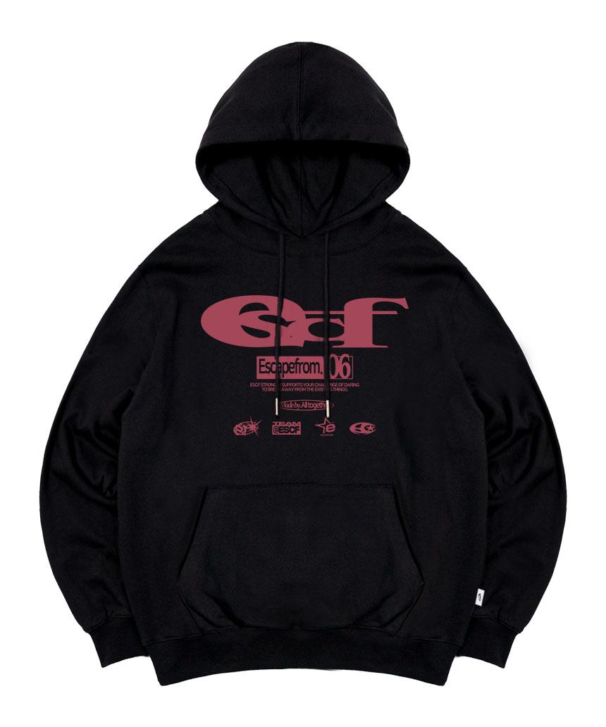 이스케이프프롬 핑크 ESCF 로고 콜라주 프린트 후드티 블랙