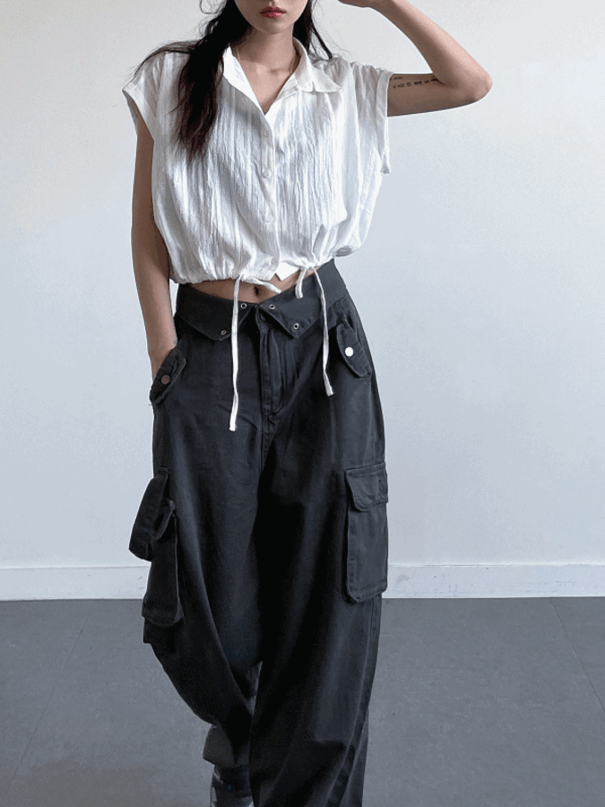 레이스 셔츠 민소매 스트링 나시 블라우스